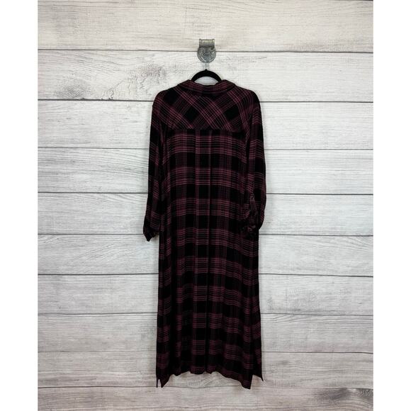 Side Stitch Women's Black & Purple Plaid Textured Button Up Dress Size XL - Picture 7 of 8
